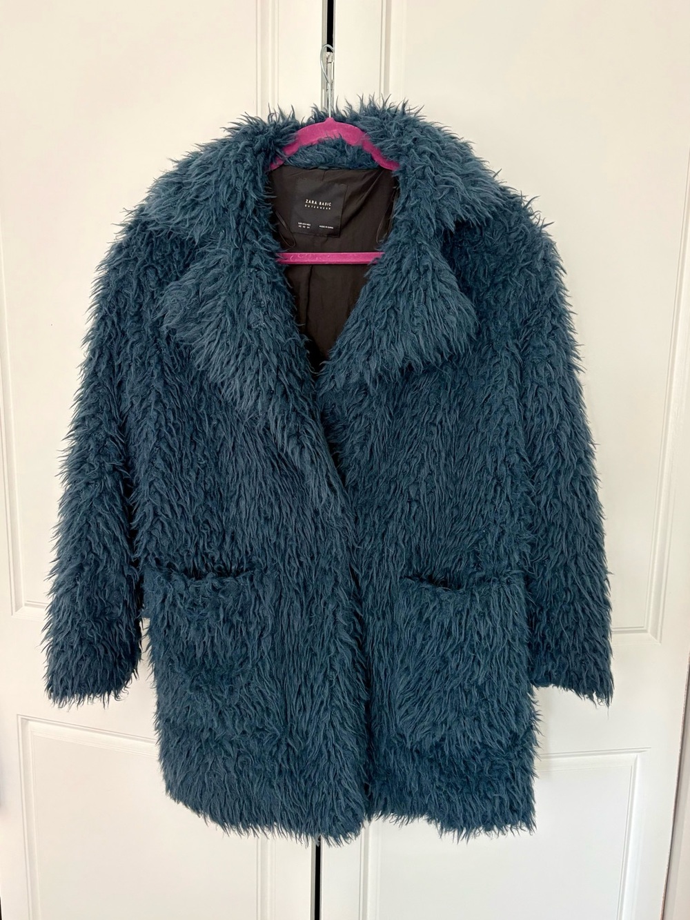 Zara Teal Shaggy Faux Fur Teddy Coat